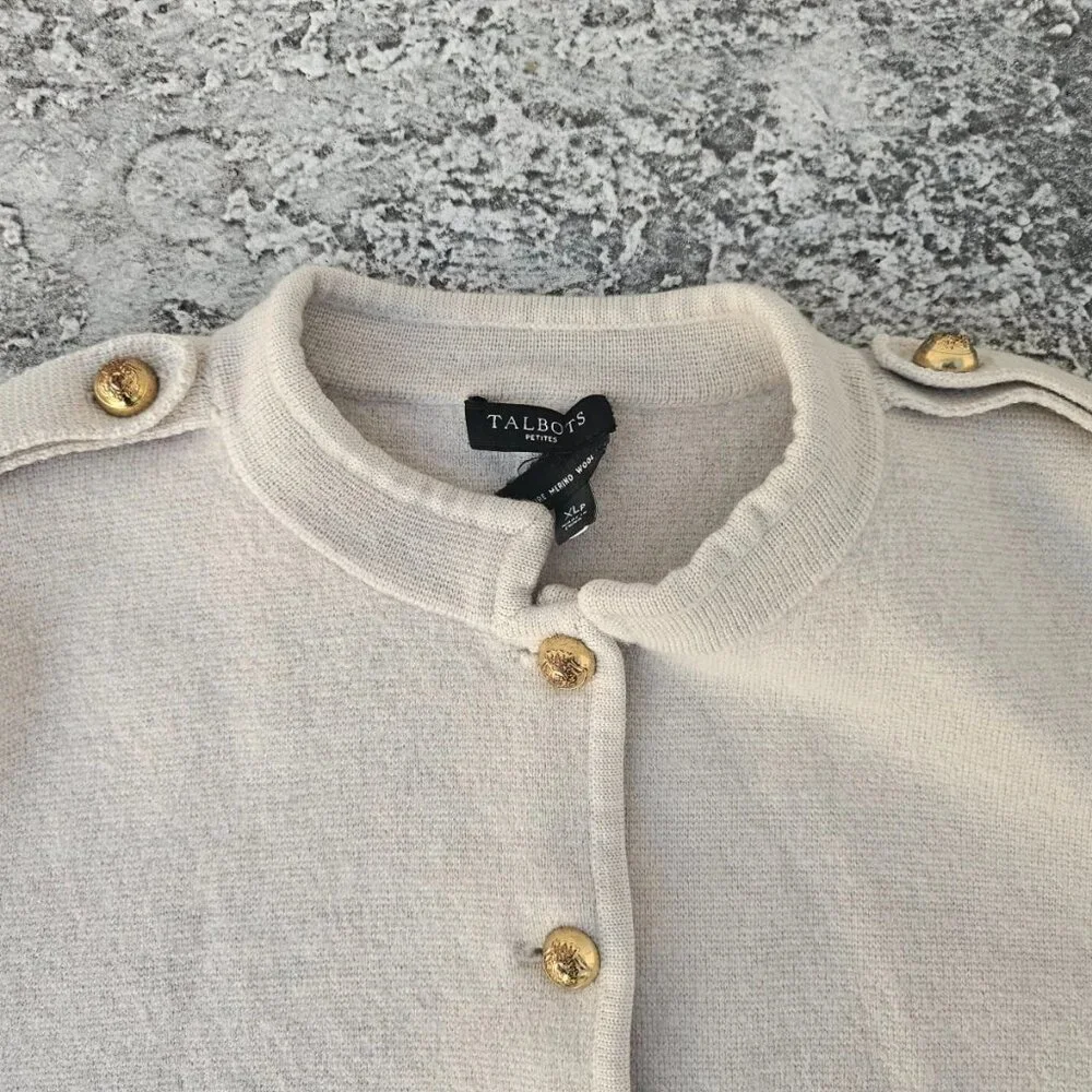 Pure Merino Wool Talbots Ladies Sweater Long Sleeve Gold Tone Button XLP Petite - Picture 6 of 9